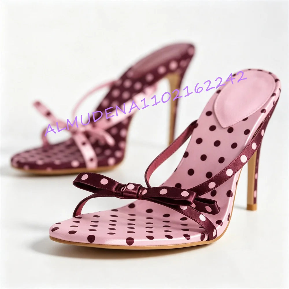 Elegant Polka Dot Satin Stiletto Heel Mules for Women