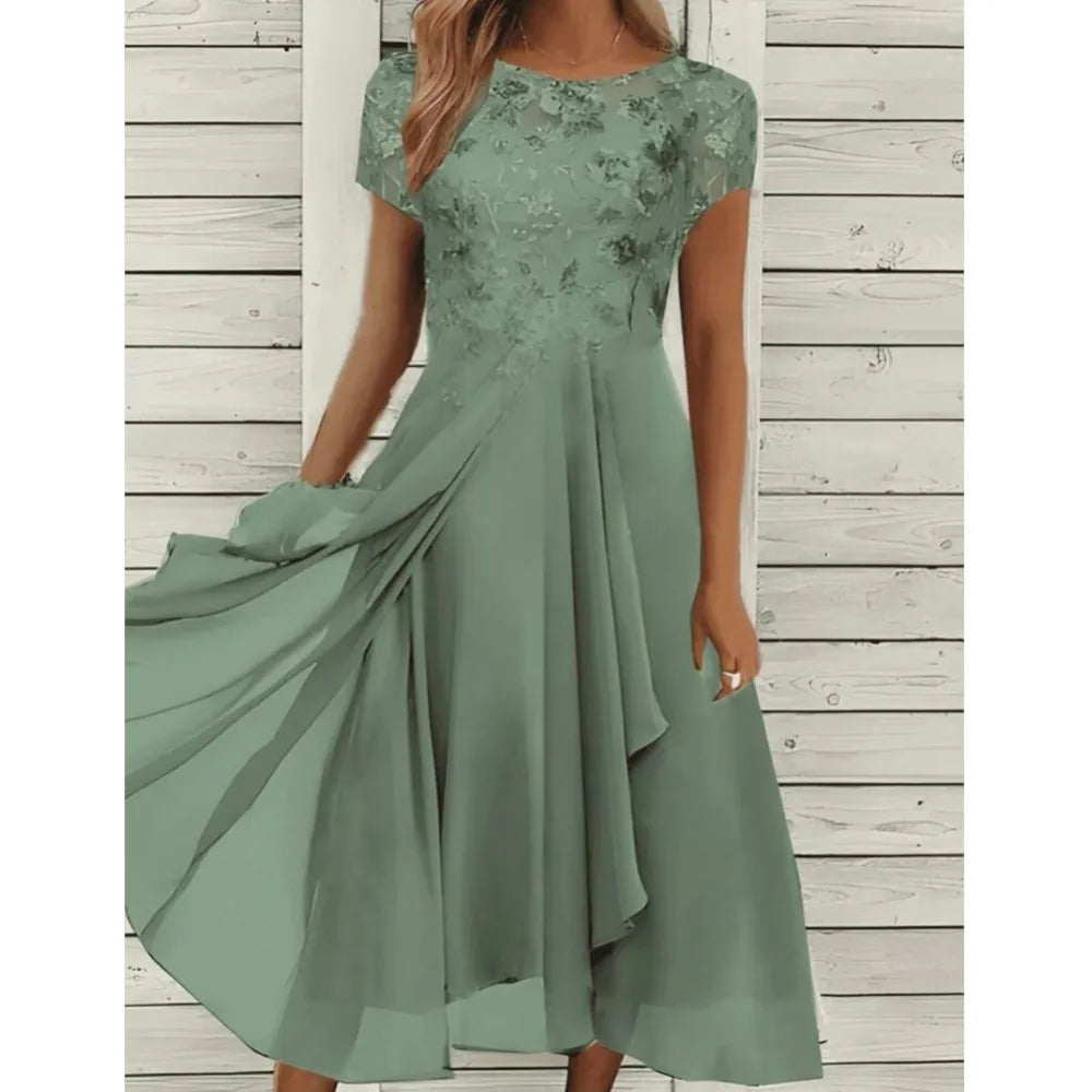 Casual Round Neck Printed Large Swing Dress for Women