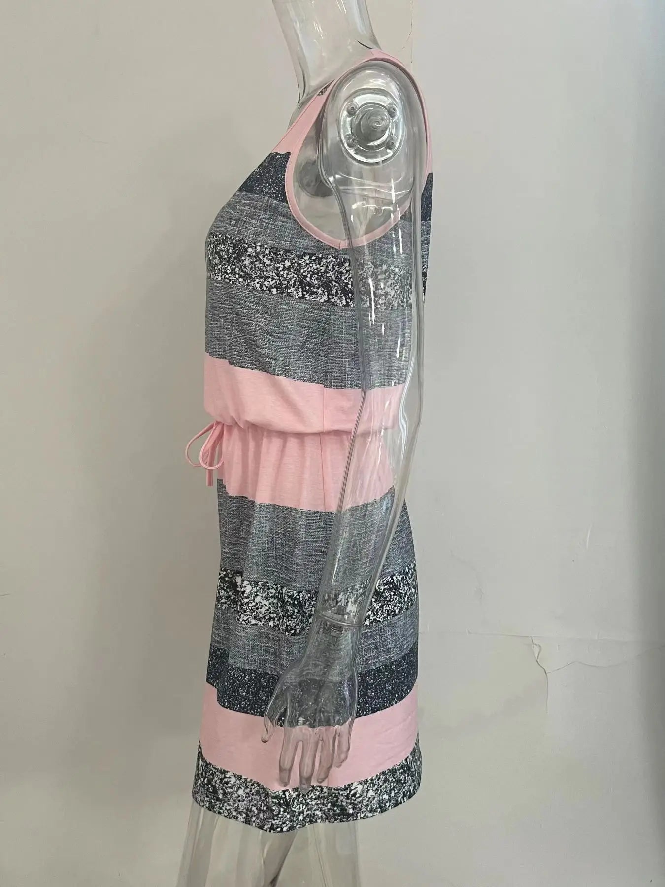 Casual Striped Round Neck Sleeveless Mini Dress for Women