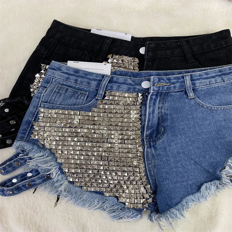 Relaxed Fit High Waisted Denim Shorts With Tassel Accents For Women