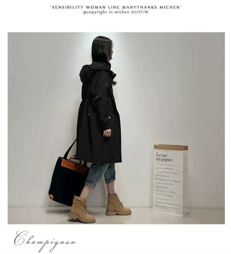 Long Lning Embroidered Windbreaker Women's 2025 Spring And Autumn New Chic Loose Waist-Collecting Hong Kong Fashion Coat Lady