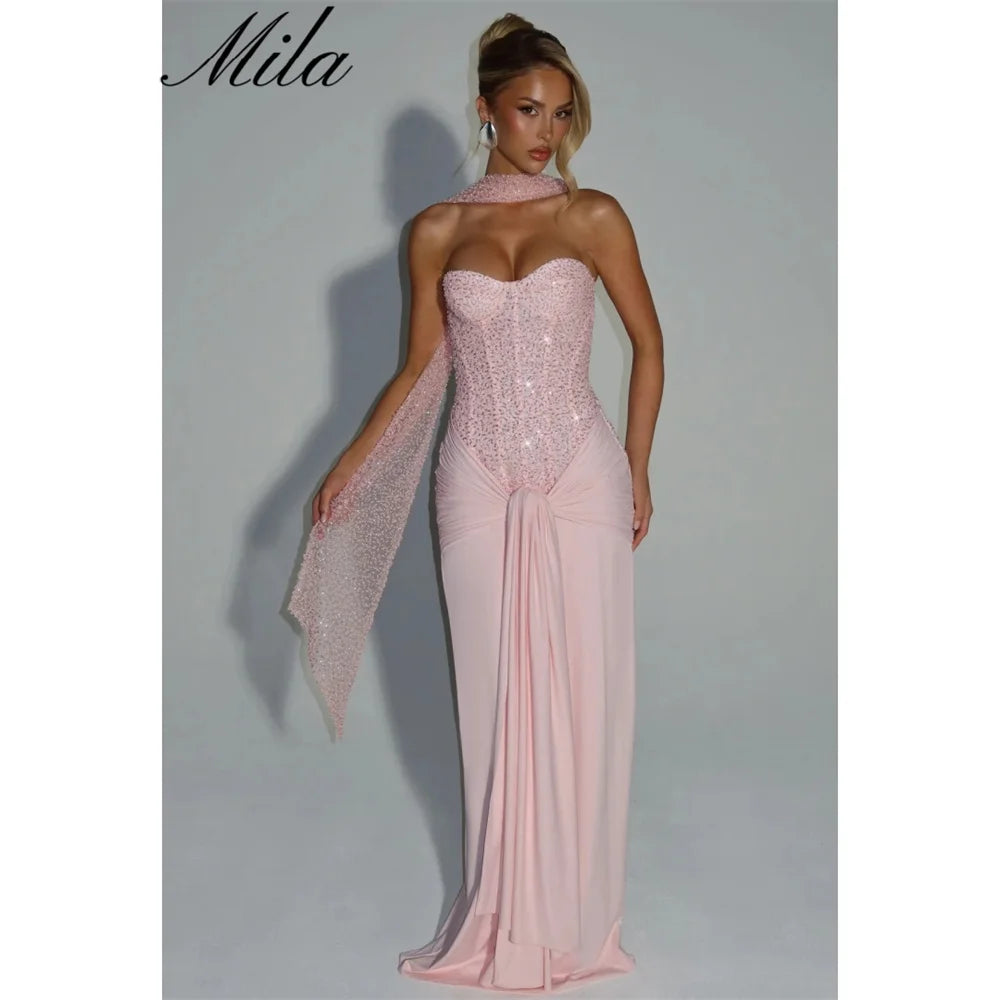 Mila Strapless Sleeveless Wedding Party Dresses Customized Back Zip Mermaid Evening Dresses Beaded Elegant vestidos de fiesta