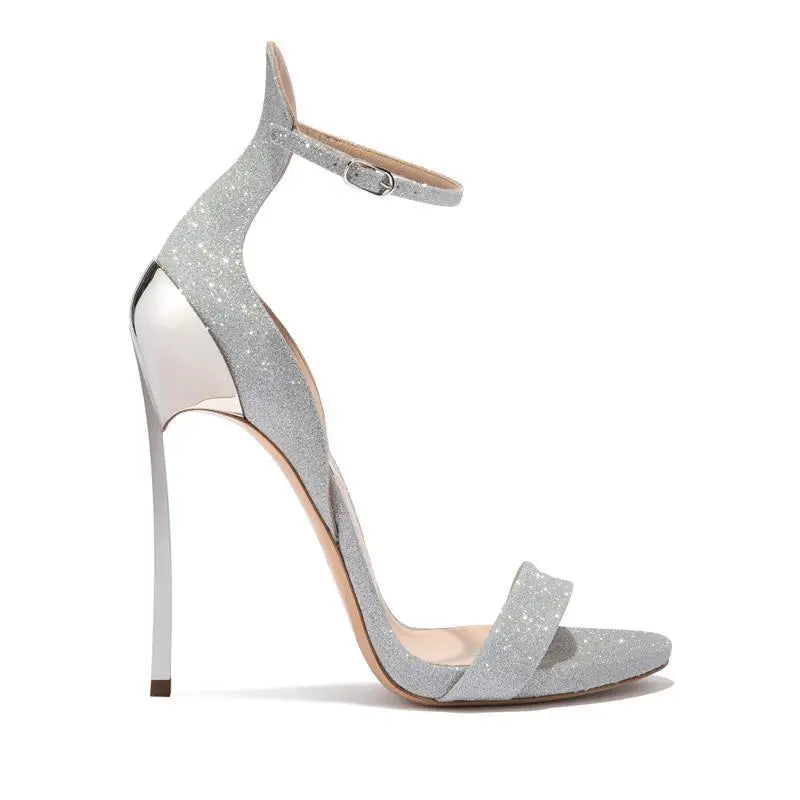 Sequin Open Toe Ankle Strap Stiletto Heels for Women