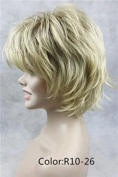 Fluffy Short Straight Layered Blonde Synthetic Wig For Women