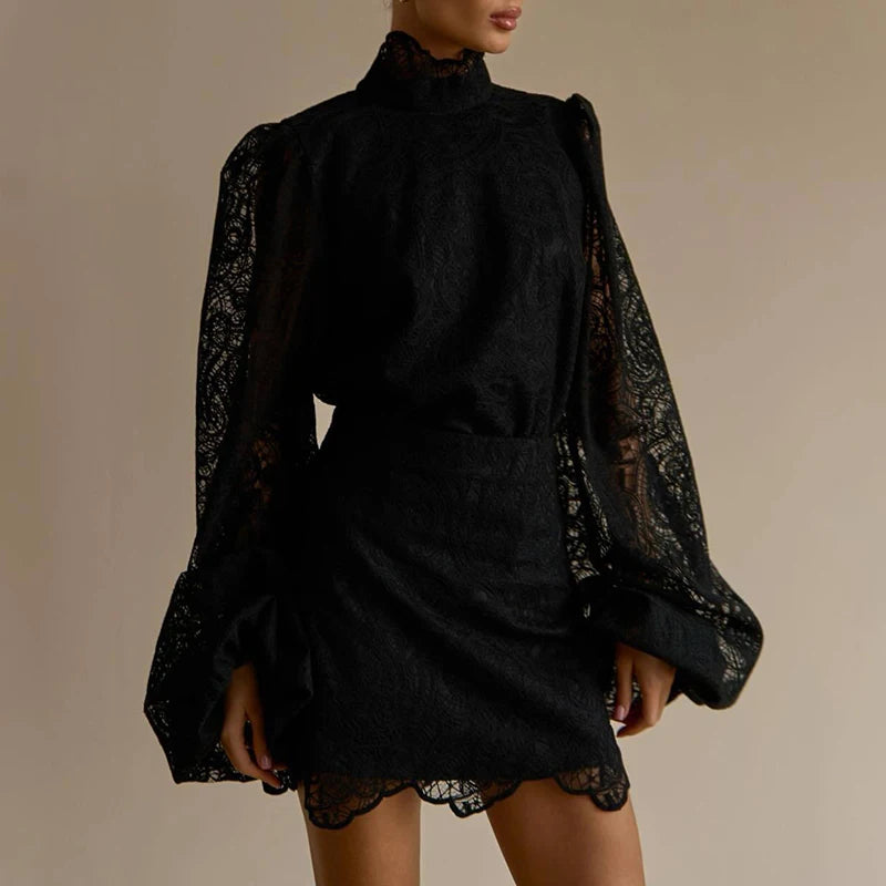 Embroidered Stand Collar Shirt And Skirt Set for Women