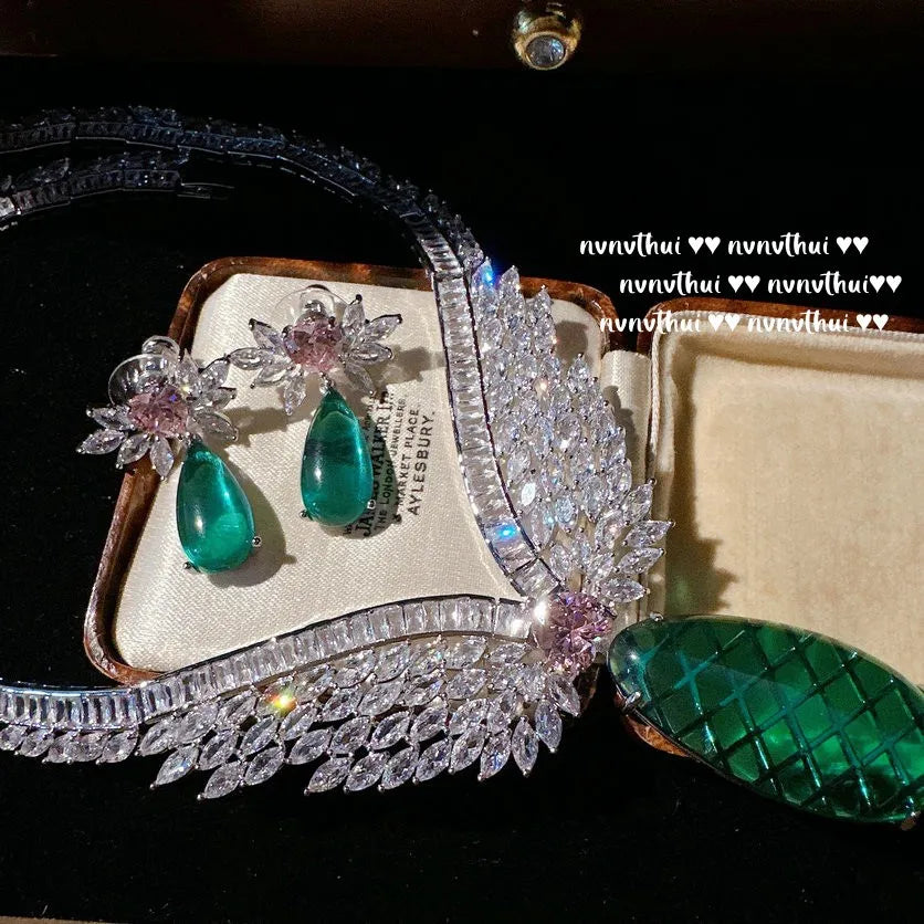 Zircon Heart Necklace and Earrings Set for Women