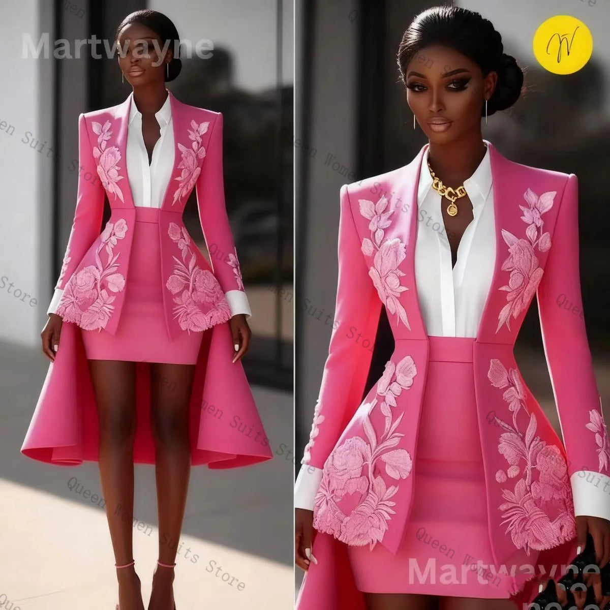 Pink Classic Two Piece Tailored Blazer Suit Set For Women