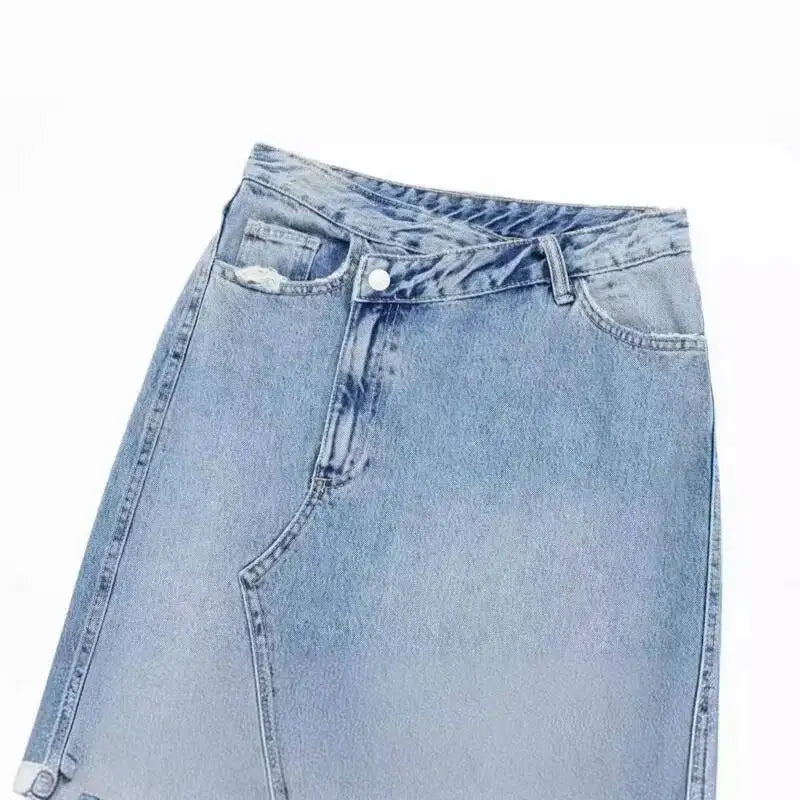 ANJY Summer New Women Chic Y2K Streetwear Elegant Ins Trendy Vintage Asymmetrical High Waisted Slimming Denim Split Skirt HK7080