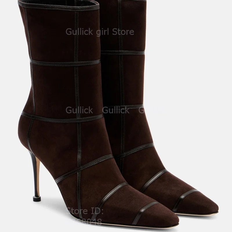 Suede Pointed Toe High Heel Stiletto Ankle Boots for Women
