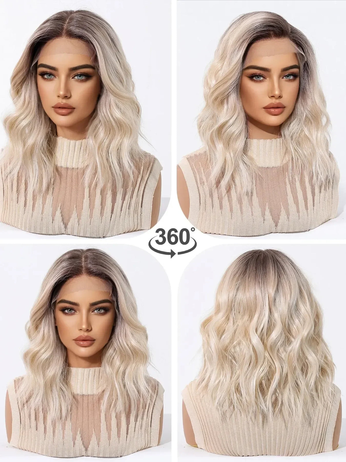 Short Deep Root Gradient Curly Lace Front Wig for Women