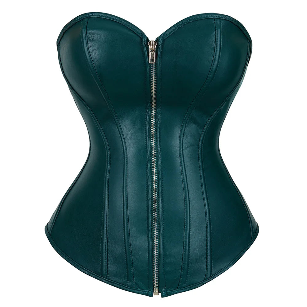 Steampunk Faux Leather Overbust Corset With Zipper for Women