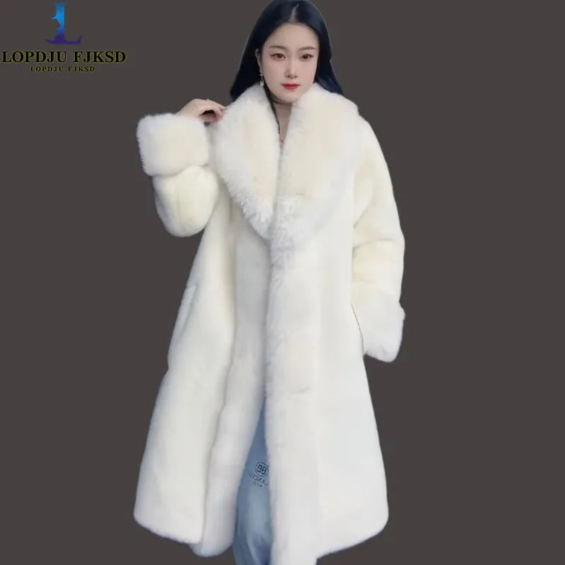 Faux Fur Coat for Women,Covered Button Jacket,Turn-down Collar Oversize,Thicken Warm,Female Clothes,New,Winter,2026