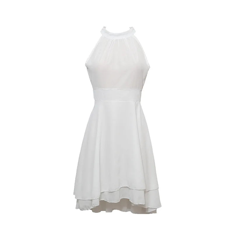 Elegant Sleeveless Halter Neck Chiffon Midi Dress for Women