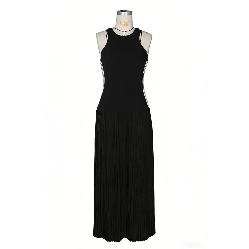Side Striped Sleeveless A Line Knit Maxi Dress for Women