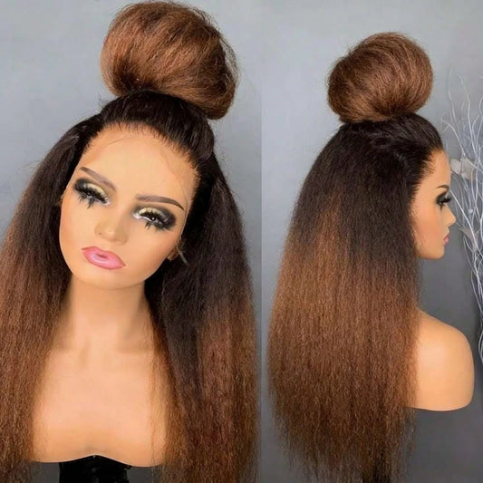 Natural Hairline Ombre Yaki Lace Front Wig For Women