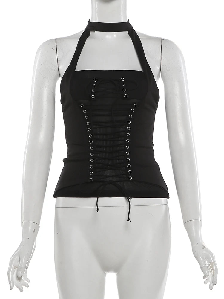 Halter Patchwork Backless Shirred Tank Top for Women