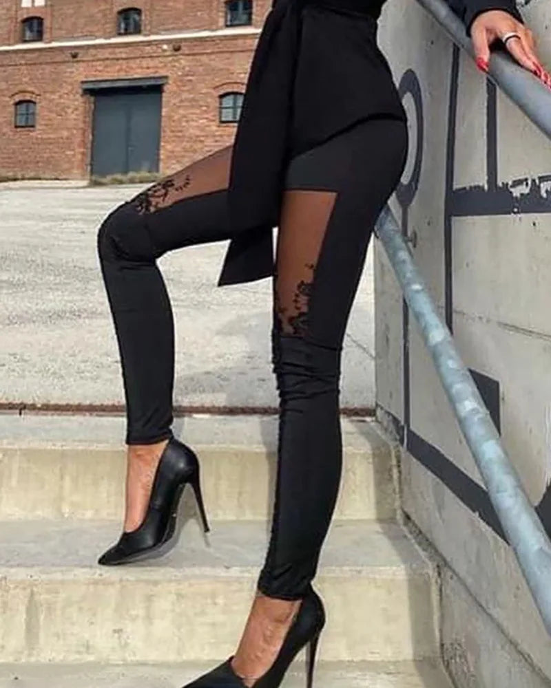 Sheer Mesh Lace Embroidery Patch Pants