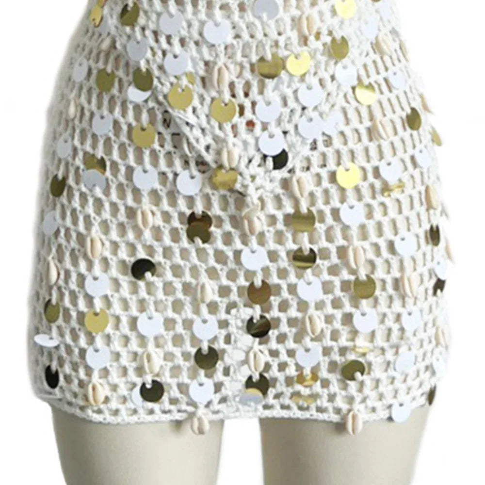 Sequin Crochet Halter Beach Two Piece Set for Women
