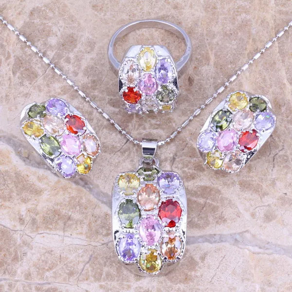 Purple Cubic Zirconia Jewelry Set With Necklace And Earrings For Women