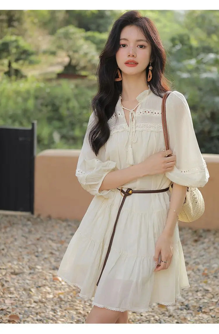 Vacation Style Boho Chic Lace Up Midi Dress for Women