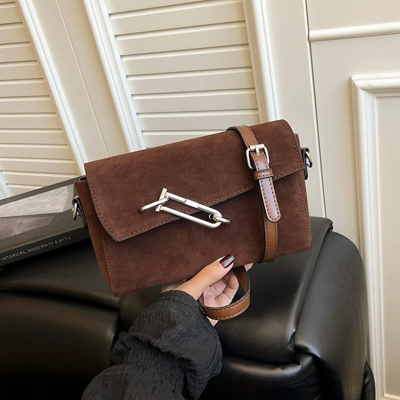 Retro Frosted New Shoulder Bag Women Autumn And Winter Suede High-end Fashion Women's Wallet Versatile Texture Small Square Bag