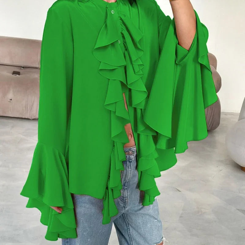 Elegant Blouses Women Fashion Sexy Hot Girl Ruffle Long Sleeve Shirt New Style Temperament Cardigan Top Y2k 2025 Summer New