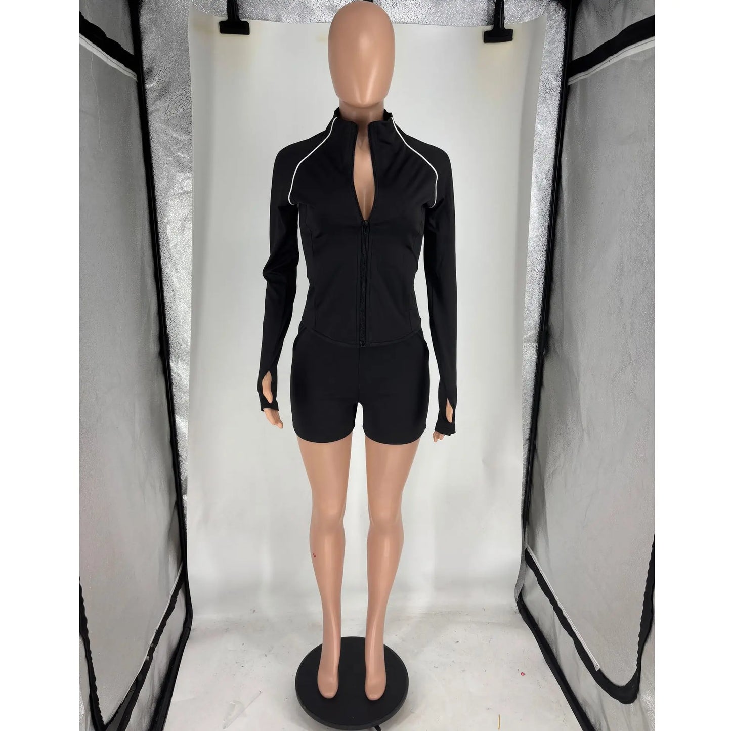 Casual Sporty Zip Up Long Sleeve Thumb Hole Two Piece Set for Women