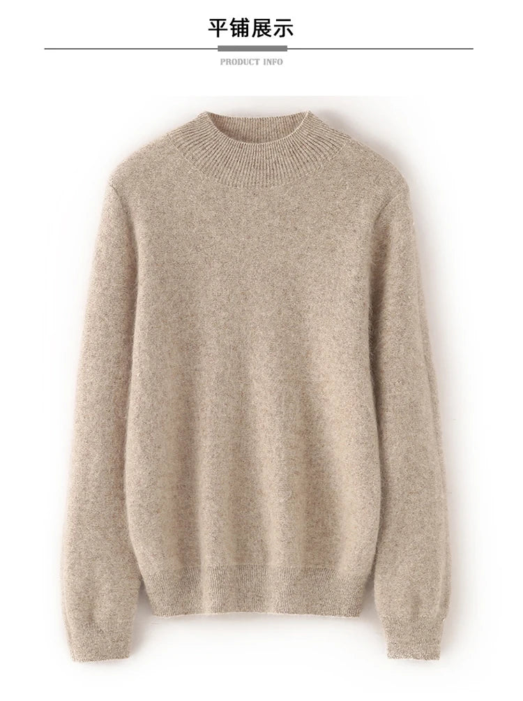 Loose Cashmere Knit Half High Neck Pullover Sweater for Women