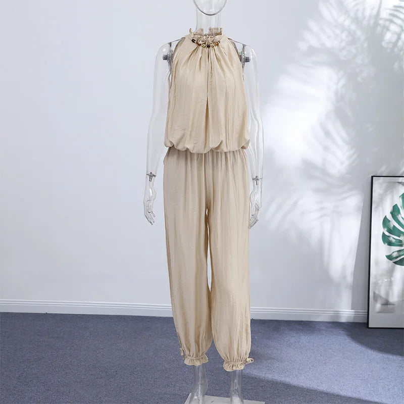 Beaded Halter Top And Lantern Pants Two Piece Set for Women