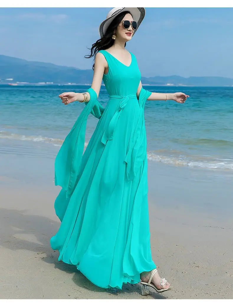 Plus Size Chiffon High Waist Maxi Dress