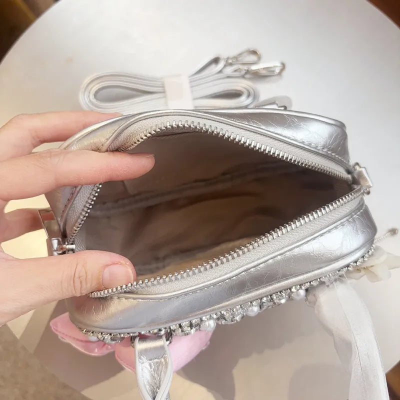 Pearl Bow Rhinestone Evening Clutch