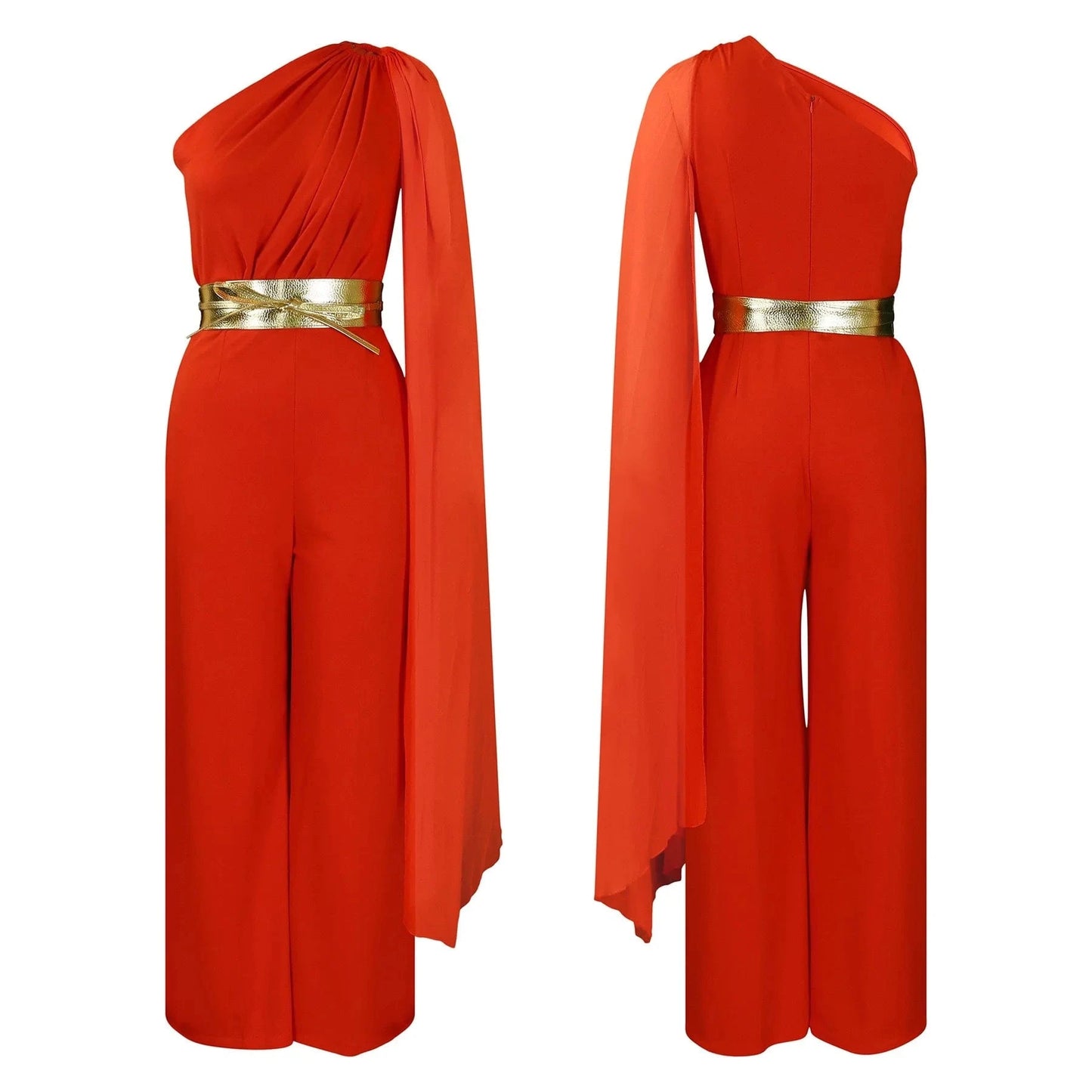 Elegant Jumpsuits & Rompers for Woman One Shoulder Flying Sleeve High Waisted Luxury Birthday Party Dinner Outfits Overalls 2024