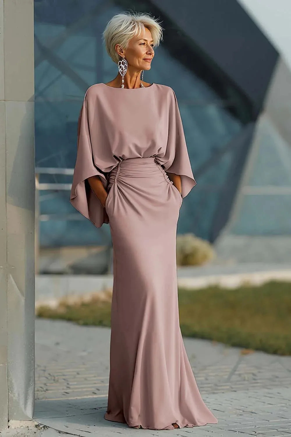 Satin Backless Ruched Evening Gown