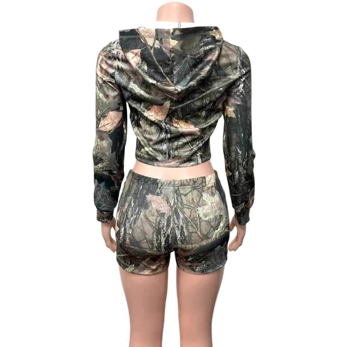 Printed Hooded Jacket and Matching Shorts Set for Women
