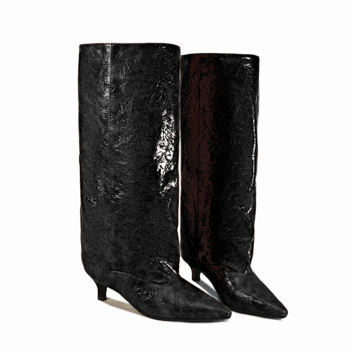 Crocodile Print Wide Shaft Kitten Heel Knee High Boots for Women