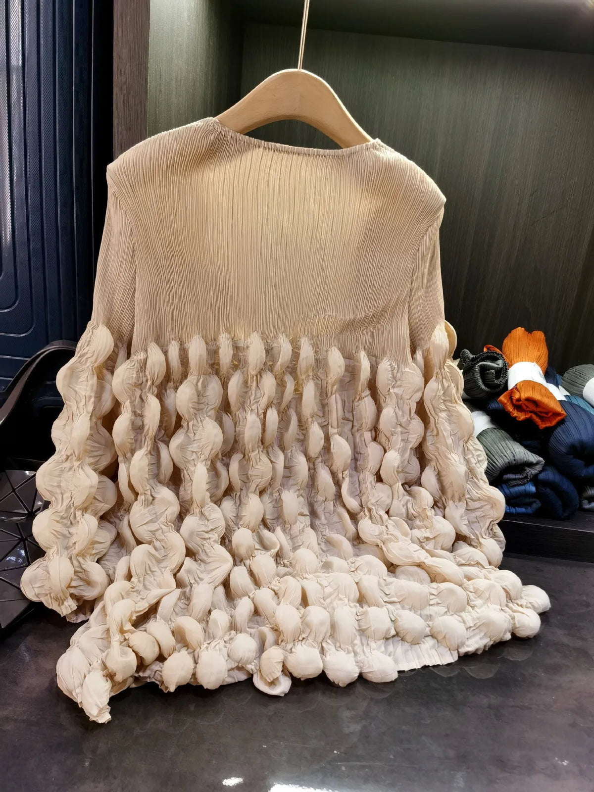 Elegant Lace Up Pleated Long Sleeve Coat for Women