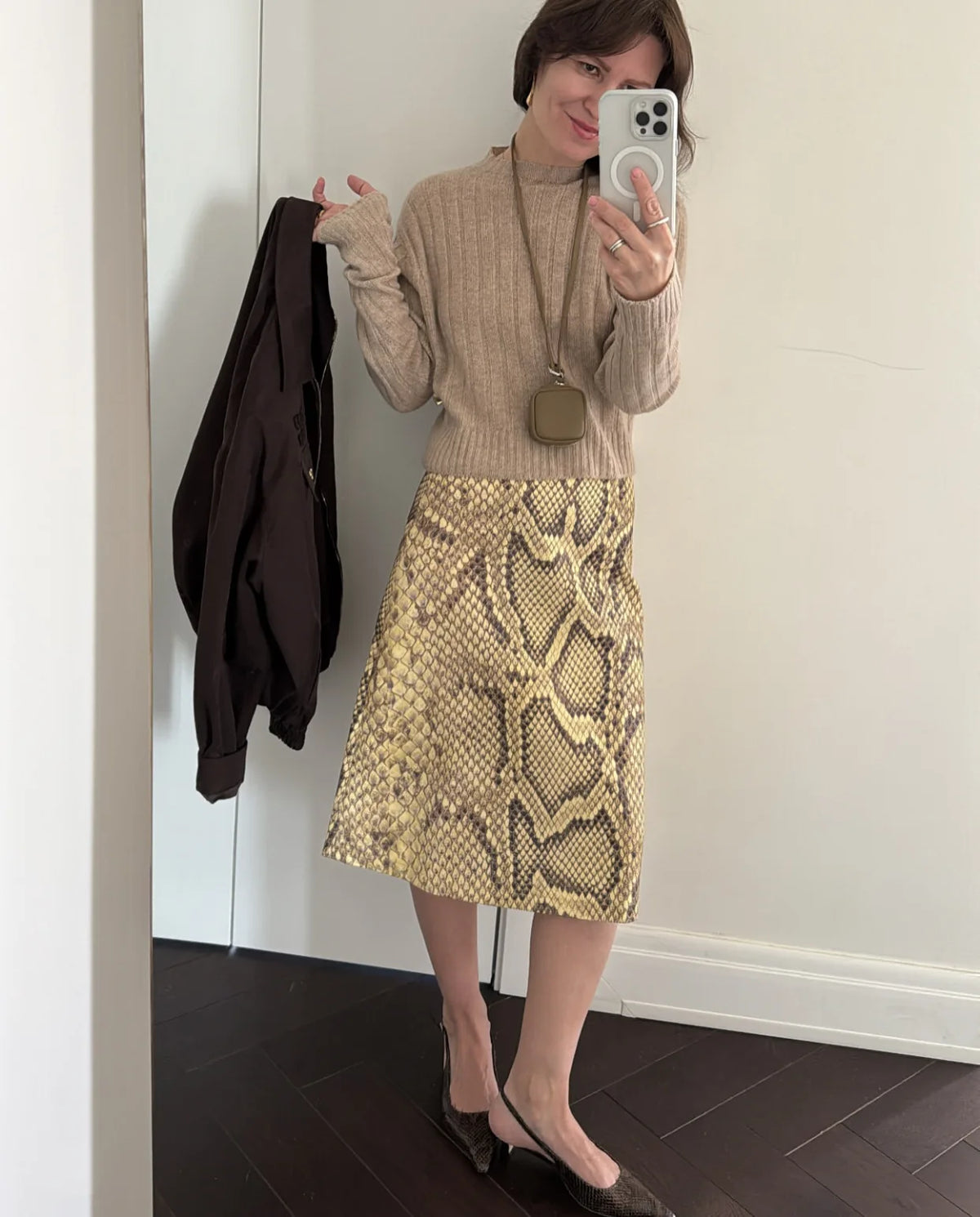 Snake Print High Waist Slim Fit Midi Skirt for Women
