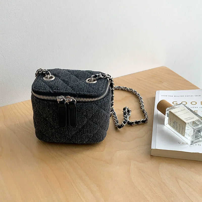 Mini Denim Crossbody Bag with Chain Strap for Women