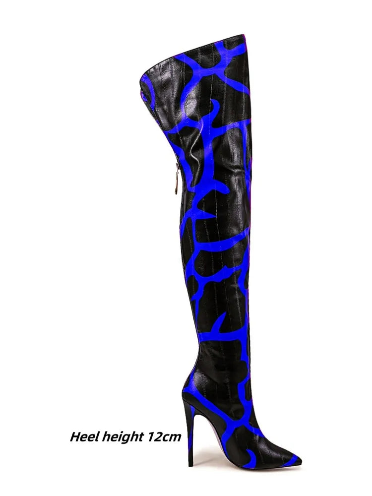 Sexy Striped Back Zip Over-the-Knee Boots for Women