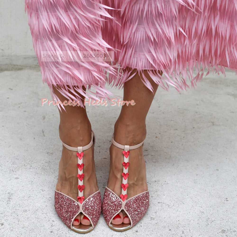 Sequined Peep Toe T-Strap With Ankle Buckle Straps Sandals for Women