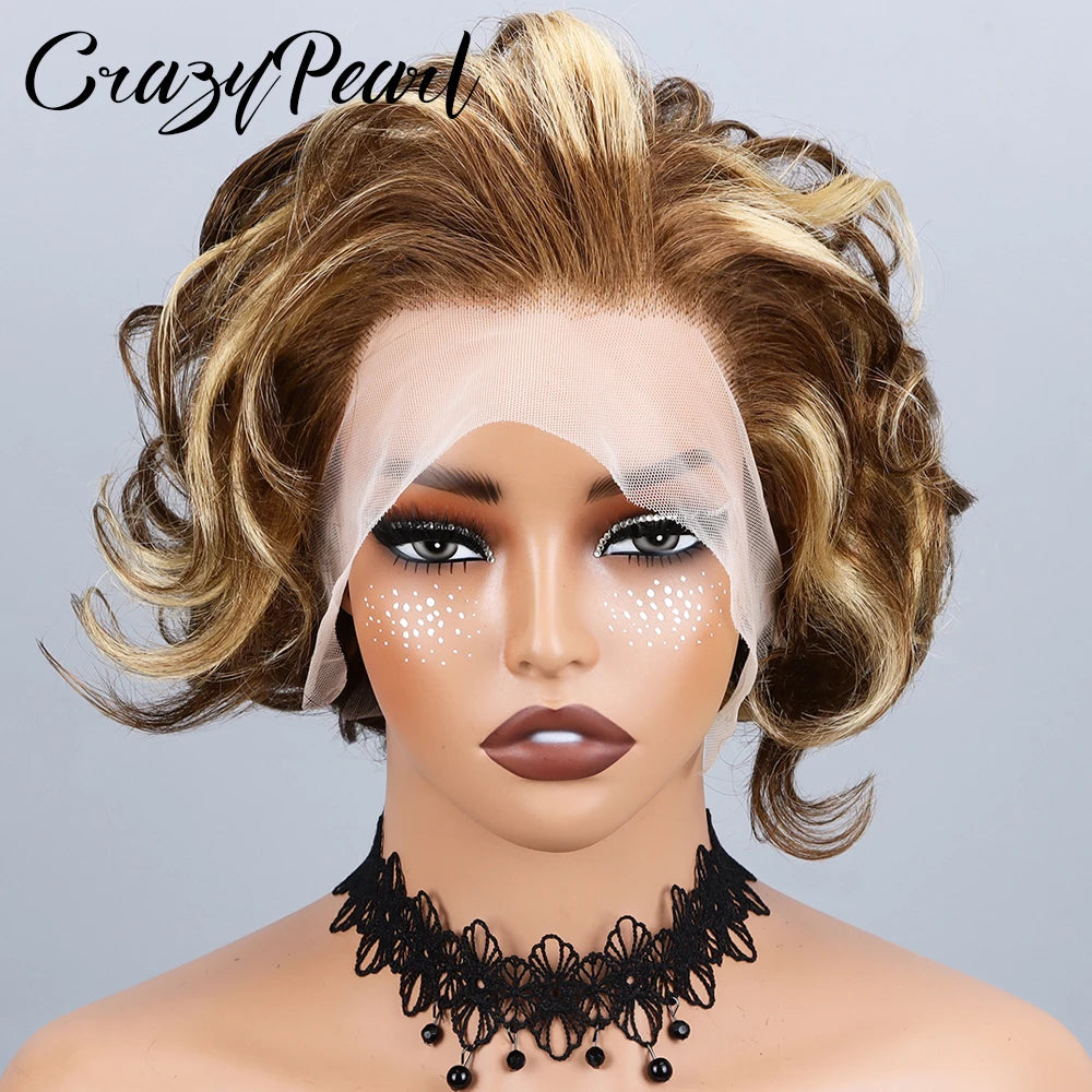 Highlight Pixie Cut Lace Front Human Hair Wig for Women