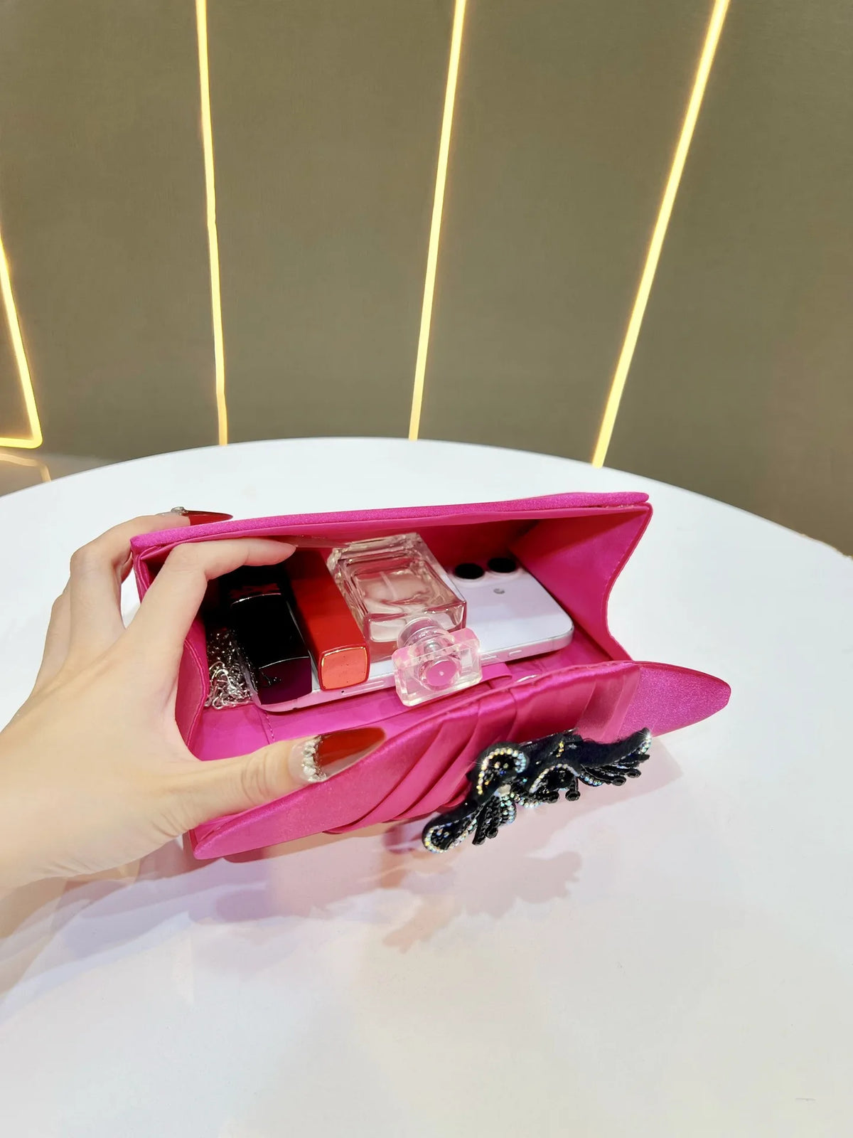 Elegant Satin Diamond Clutch Crossbody Bag for Women