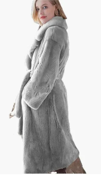 Long Belted Faux Fur Winter Coat