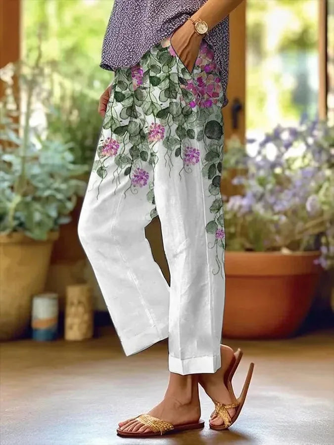 Elegant Printed Loose Ankle-Length Casual Pants for Women