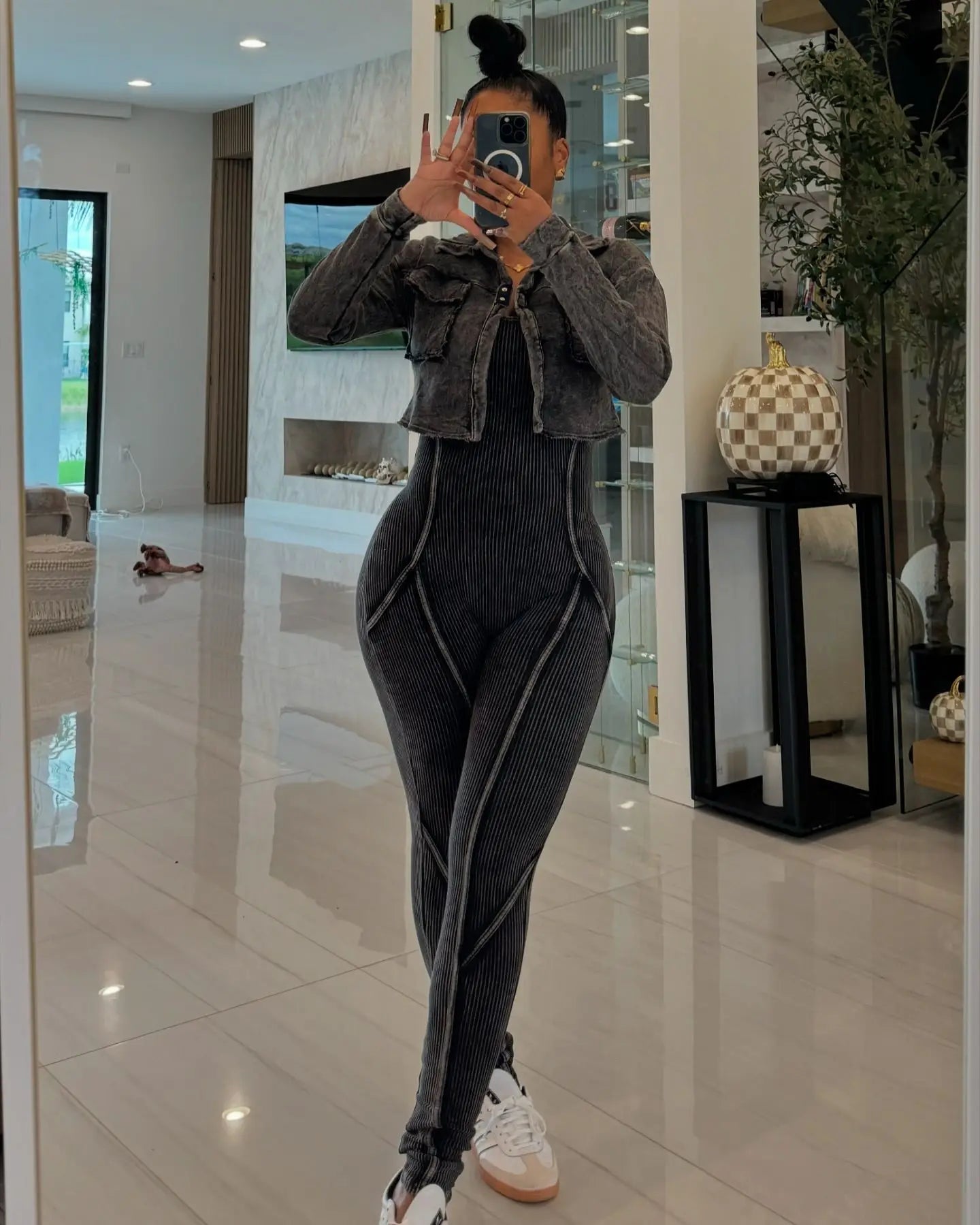 Washed Fabric Two Piece Knit Set