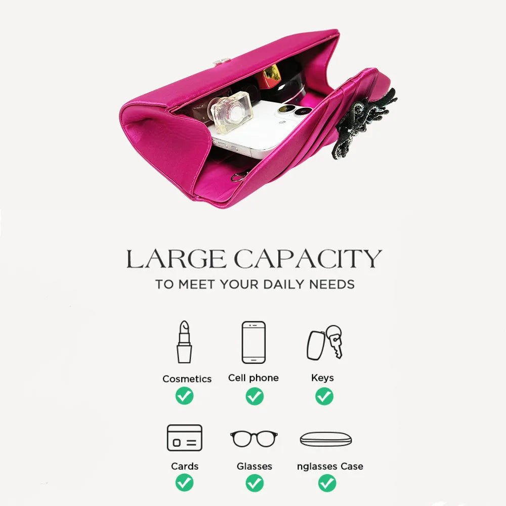 Elegant Satin Diamond Clutch Crossbody Bag for Women