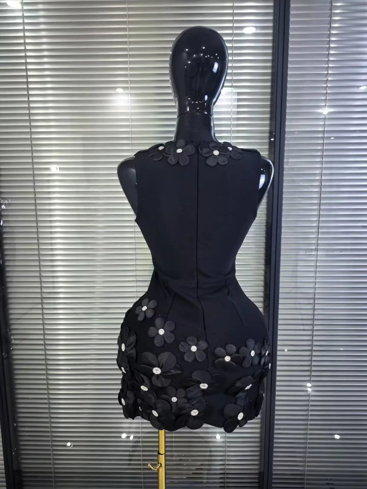 Black Red Women Sexy Sleeveless V-Neck Florals A-Line Bandage Dress Celebrate Nightclub Party Evening Birthday Photohoot Wear