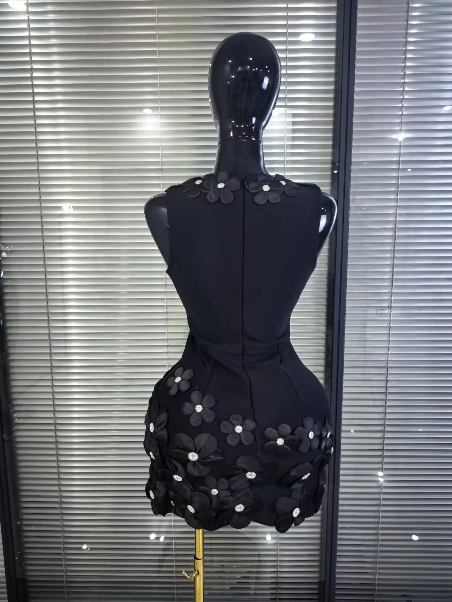 Black Red Women Sexy Sleeveless V-Neck Florals A-Line Bandage Dress Celebrate Nightclub Party Evening Birthday Photohoot Wear