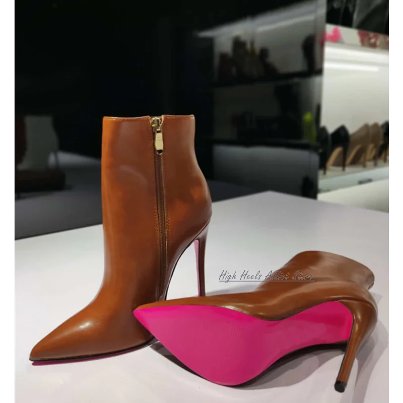 High Heel Pointed Toe Shiny Leather Ankle Boots For Women