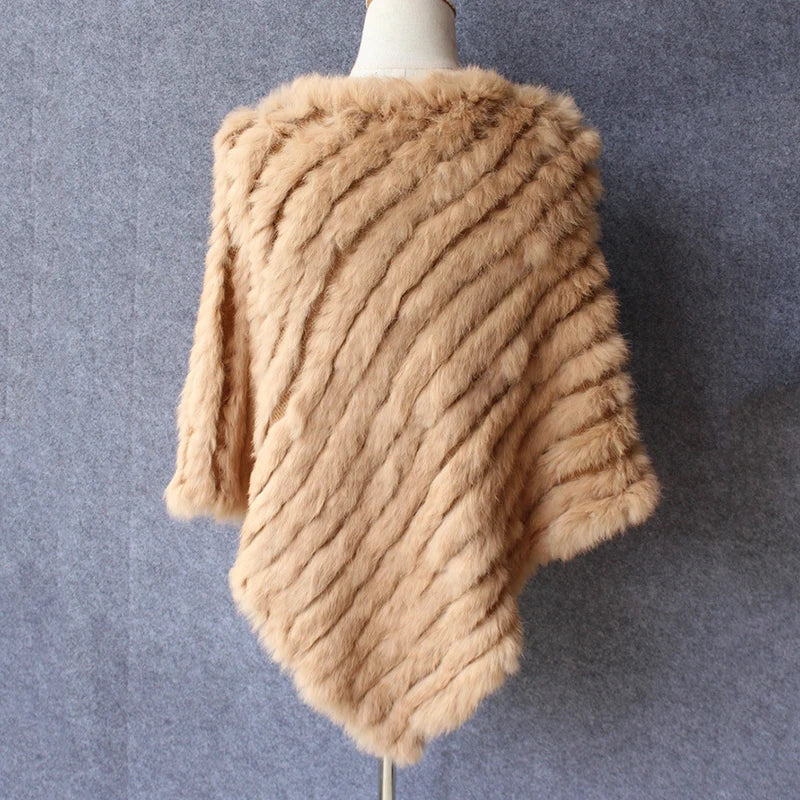 Rabbit Fur Knit Shawl Coat